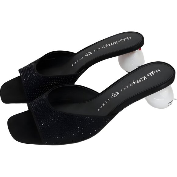 Hello Kitty x Katy Perry Rhinestone Heeled Slide Sandals Black Women 11M - Picture 2 of 6